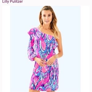 Lilly Pulitzer Amante One Shoulder 100% Silk Jersey Dress L